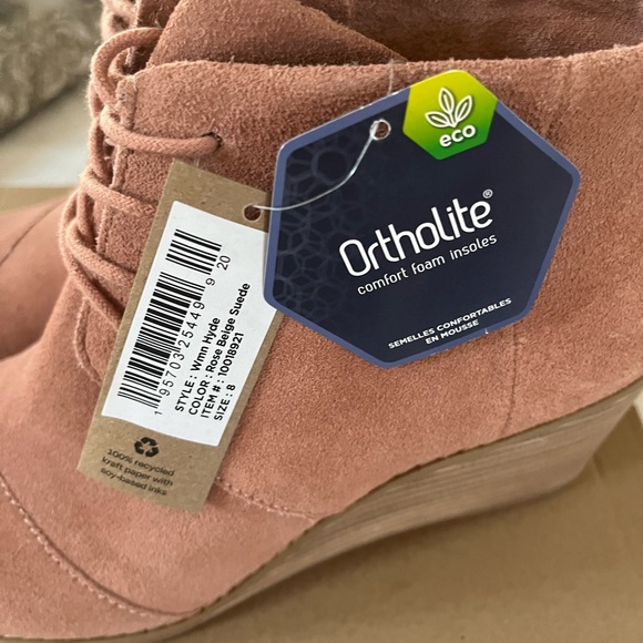 NIB TOMS Hyde women’s suede boots, Size 8 laced up, wedge heel, gorgeous color - Picture 7 of 7